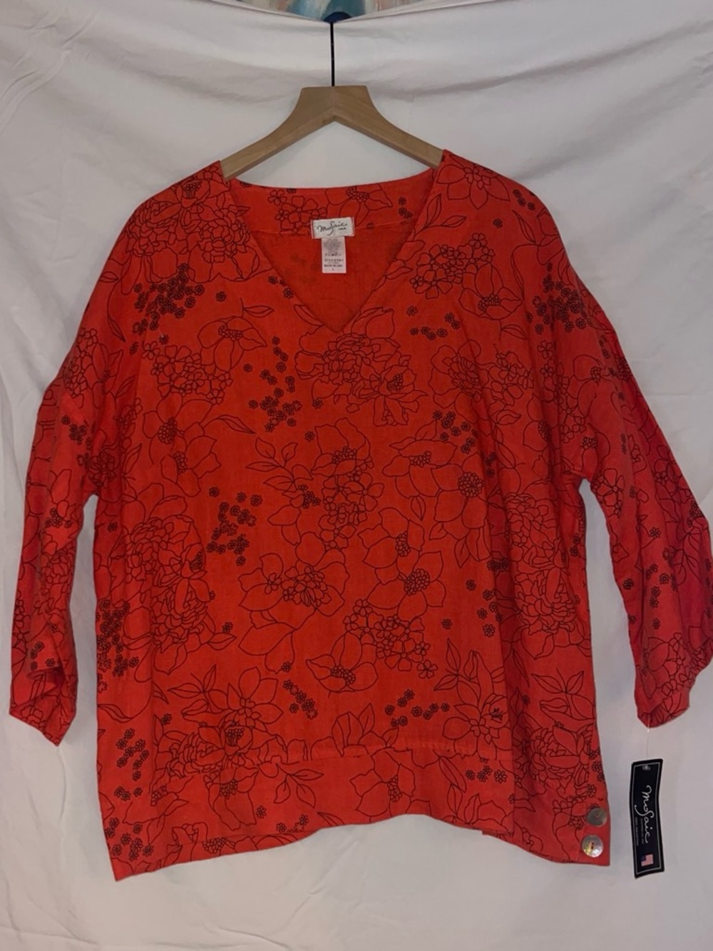 Studio Works Red Floral V-Neck Tunic Top